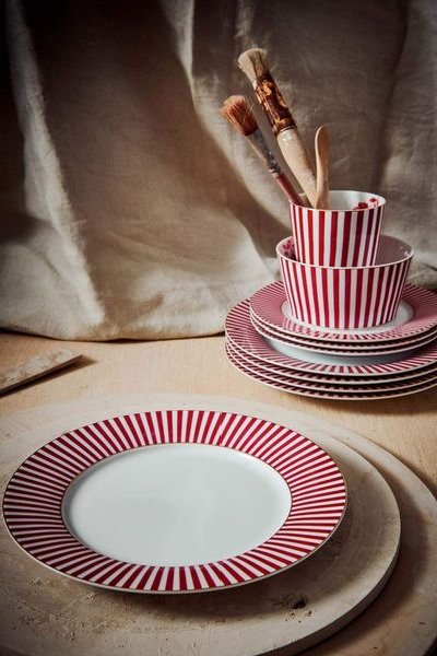 (image for) Pip Studio Royal Stripes Frühstücksteller Dunkelrosa 21cm | Pip Studio Sale-2741