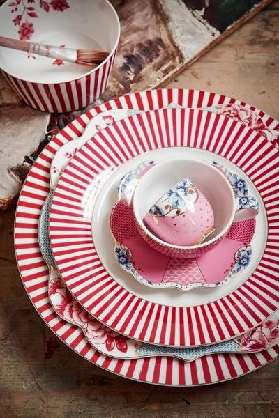 (image for) Pip Studio Royal Stripes Frühstücksteller Dunkelrosa 21cm | Pip Studio Sale-2741