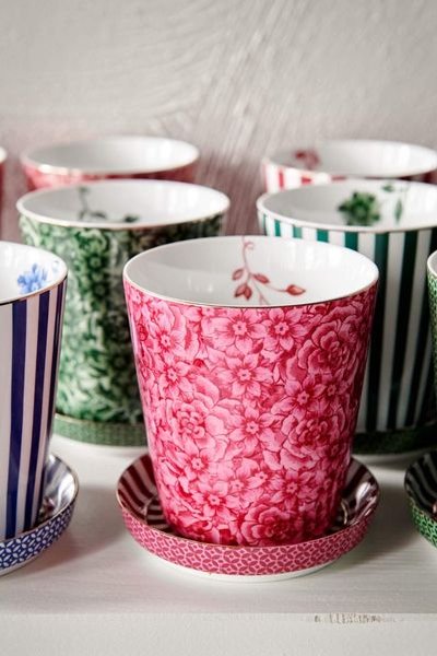 (image for) Pip Studio Royal Stripes Tasse Blumen &Amp; Teebeutelablage Dunkelrosa | Pip Studio Sale-2668