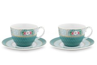 (image for) Blushing Birds Set/2 Cappuccino Tassen &Amp; Untertassen Blau | Pip Studio Sale-2952 - Click Image to Close