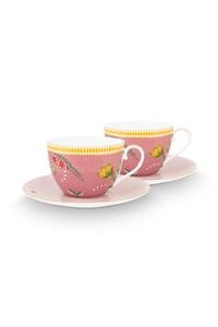 (image for) Pip Studio La Majorelle Set/2 Cappuccino Tassen &Amp; Undertassen Rosa | Pip Studio Sale-2815