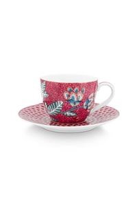 (image for) Pip Studio Flower Festival Espresso Tasse &Amp; Undertasse Dunkelrosa | Pip Studio Sale-2799