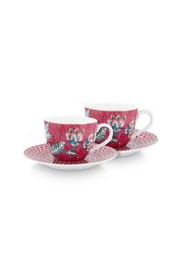 (image for) Pip Studio Flower Festival Set/2 Espresso Tasse &Amp; Undertasse Dunkelrosa | Pip Studio Sale-2785