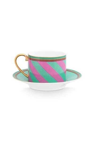 (image for) Pip Studio Pip Chique Stripes Cappuccino Tasse &Amp; Untertasse Rosa/Grün | Pip Studio Sale-2667