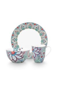 (image for) Pip Studio Flower Festival Frühstück Set/3 Hellblau | Pip Studio Sale-2875 - Click Image to Close