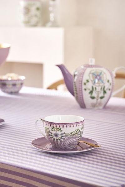 (image for) Pip Studio Lily &Amp; Lotus Set/2 Cappuccino Tasse &Amp; Untertasse Lila | Pip Studio Sale-2295