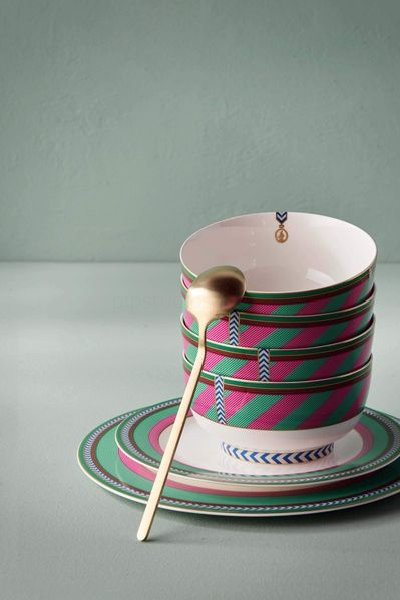 (image for) Pip Studio Pip Chique Stripes Essteller Rosa/Grün 28cm | Pip Studio Sale-2689