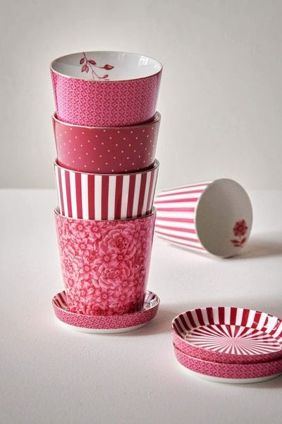 (image for) Pip Studio Royal Stripes Tasse Blumen &Amp; Teebeutelablage Dunkelrosa | Pip Studio Sale-2668